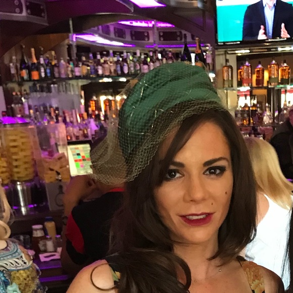 Vintage Green Satin Pillbox Hat with Netting main image 4